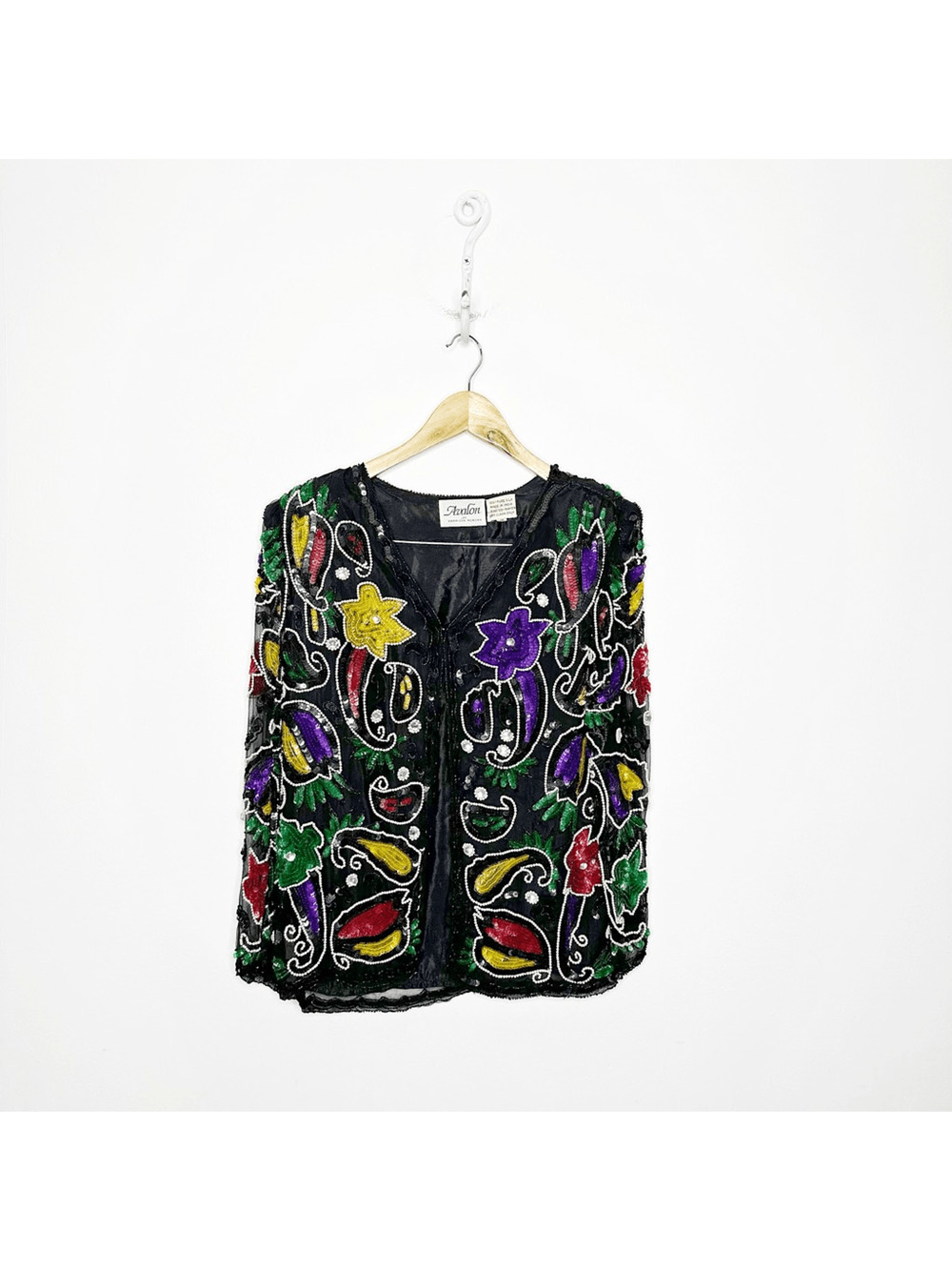 VTG 80's AVALON SILK Ladies Vintage Sequin Beaded Trophy Evening Jacket Womens M